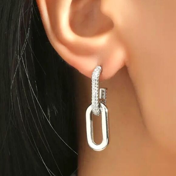 Naked Hanger Zircon Decor, 18K Gold Plated Silver Earrings - Picture 1 of 5